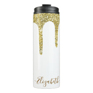 Elegant Gold Glitter Monogram Name Thermal Tumbler
