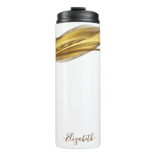 Elegant Gold Glitter Monogram Name Thermal Tumbler