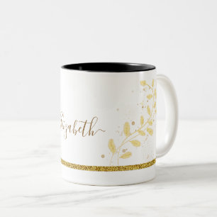 Elegant Gold Glitter Monogram Name Two-Tone Coffee Mug