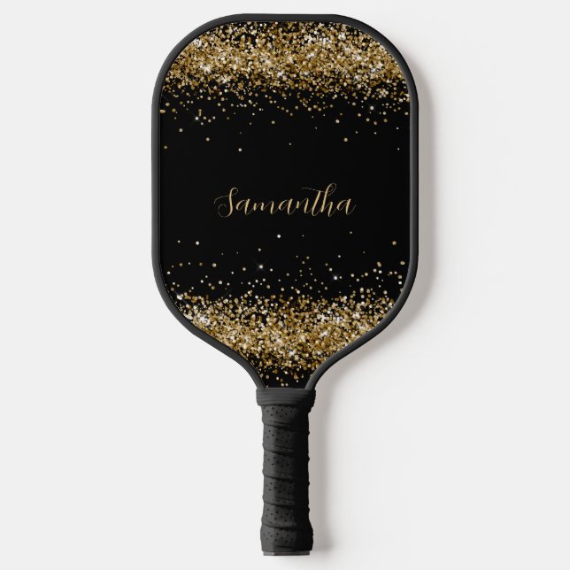 Elegant Gold Glitter Name  Pickleball Paddle (Front)