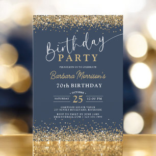 Elegant Gold Glitter Navy Blue Birthday Any Age Invitation