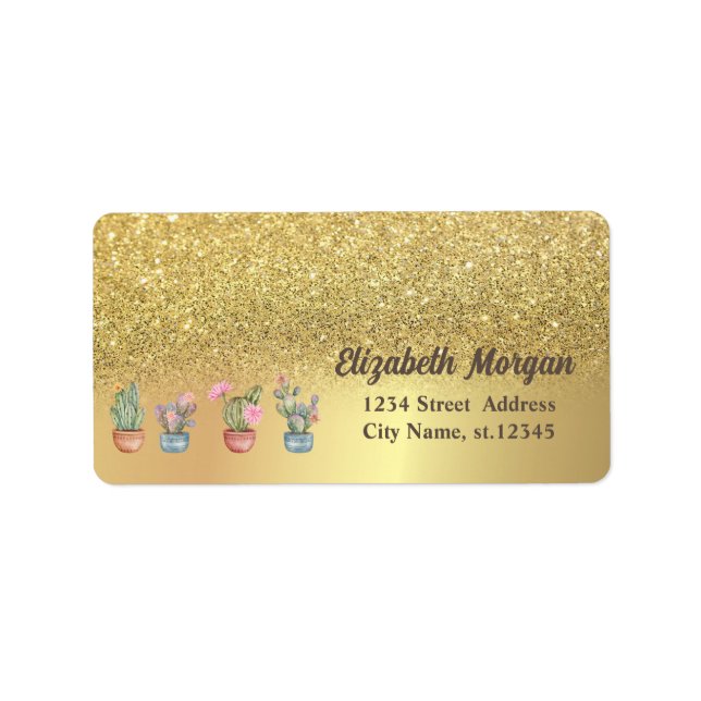 Elegant Gold Glitter Ombre Succulents Label (Front)