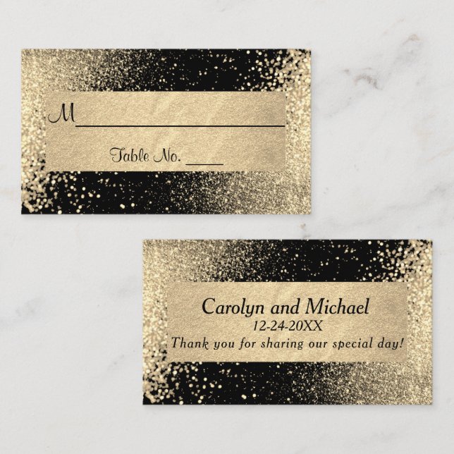 Elegant Gold Glitter on Black   Place Card (Front/Back)