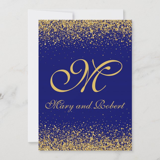 Elegant Gold Glitter on Royal Blue Invitation (Front)