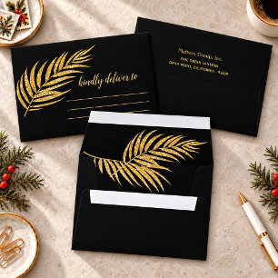 Elegant Gold Glitter Palm Holiday Christmas Envelope