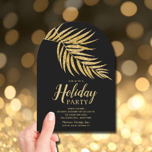 Elegant Gold Glitter Palm Holiday Christmas Invitation