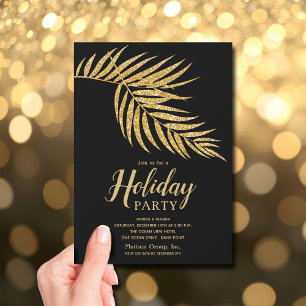 Elegant Gold Glitter Palm Holiday Christmas Invitation