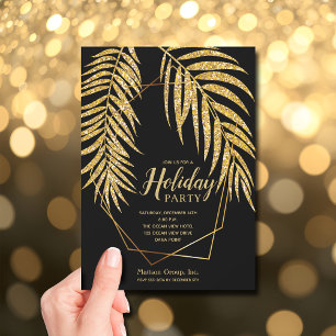 Elegant Gold Glitter Palm Holiday Christmas Invitation