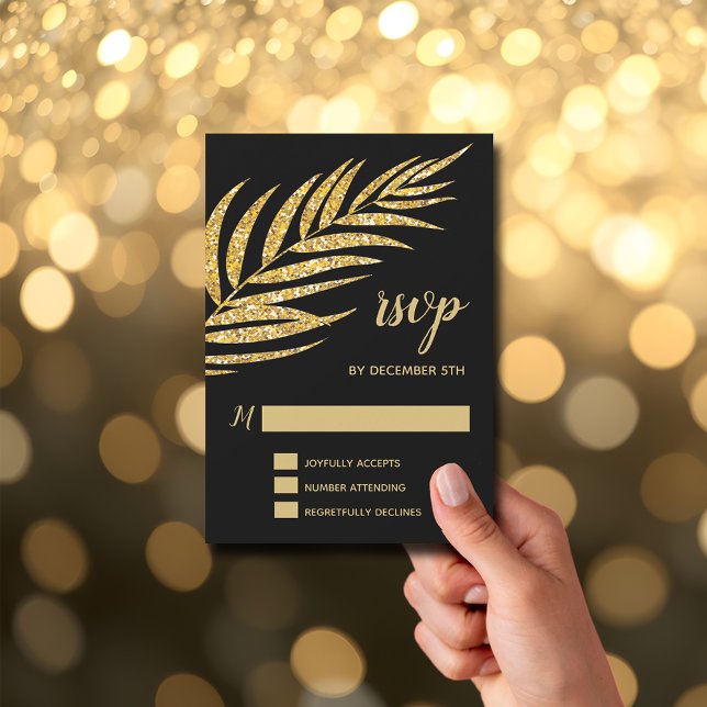 Elegant Gold Glitter Palm Holiday Christmas RSVP Card (Elegant Gold Glitter Palm Holiday Christmas Party RSVP Cards)