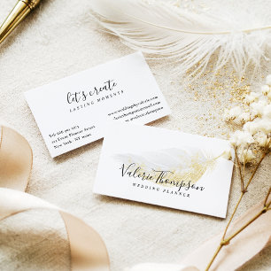 Elegant gold glitter pastel grey feather modern business card