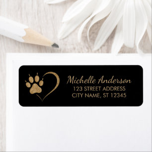 Elegant Gold glitter Paw Heart Return Address      Label