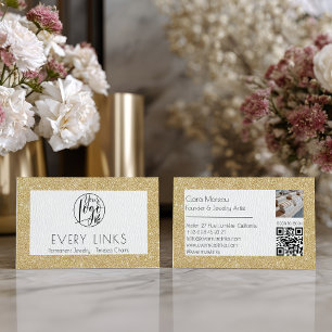 Elegant Gold Glitter Permanent Jewellery QR Code Business Card