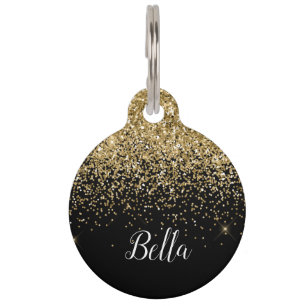 Elegant Gold Glitter Personalised Calligraphy Pet Pet Tag