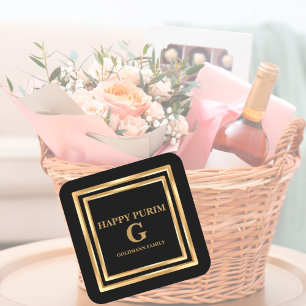 Elegant Gold Glitter Personalised Happy Purim Square Sticker