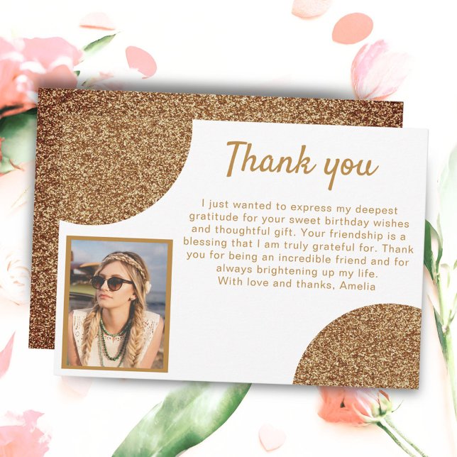 Elegant Gold Glitter Photo Birthday Thank you (Creator Uploaded)
