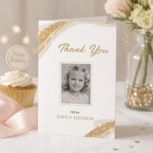 Elegant Gold Glitter Photo Birthday Thank You Card