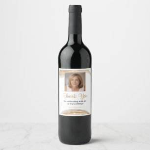 Elegant Gold Glitter Photo Thank You Birthday Wine Label