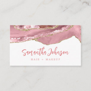 Elegant Gold Glitter Pink Marble Agate Watercolor Business Card