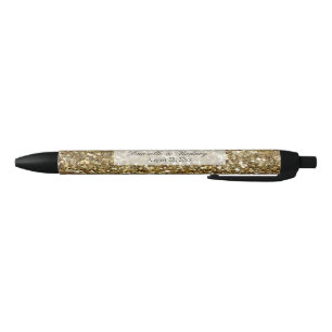 Elegant Gold Glitter Printed Wedding Black Ink Pen