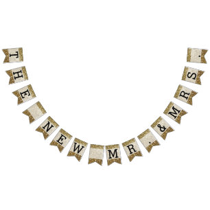 Elegant Gold Glitter Printed Wedding Bunting