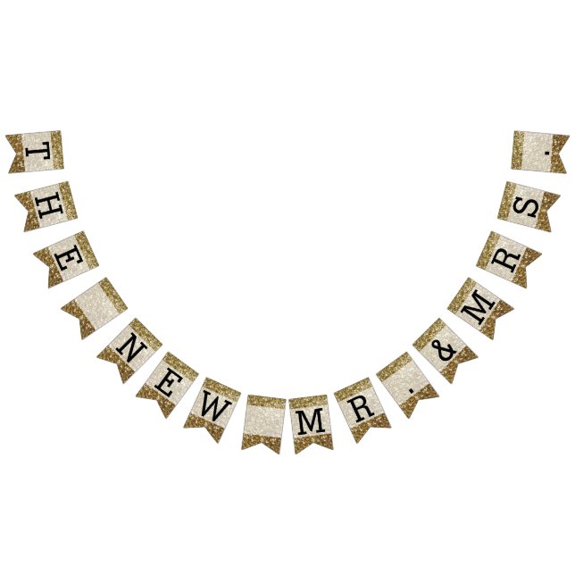 Elegant Gold Glitter Printed Wedding Bunting (All)