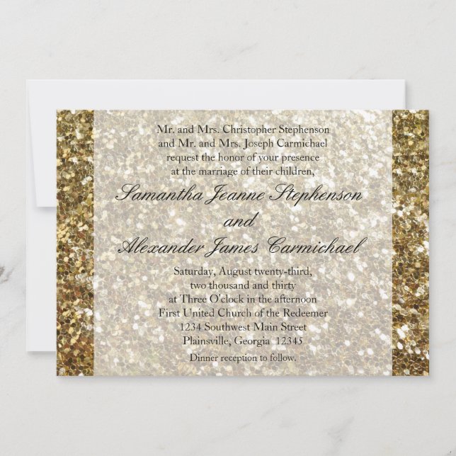 Elegant Gold Glitter Printed Wedding Invitation (Front)