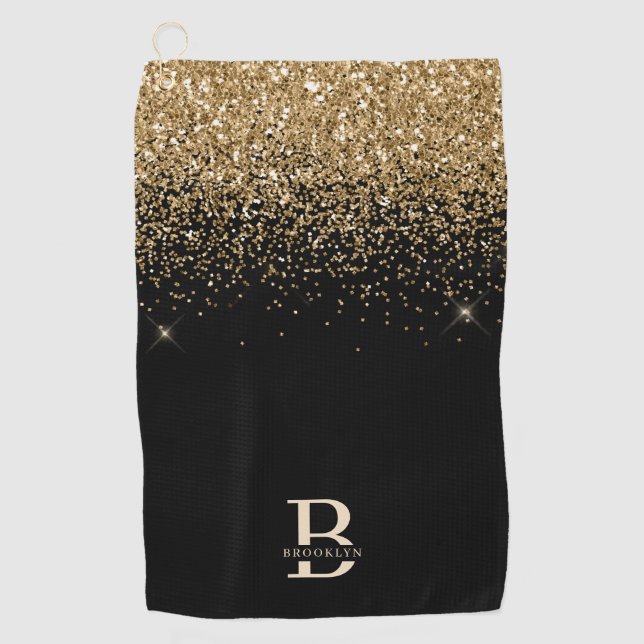Elegant Gold Glitter Pro Monogrammed Mother's Day  Golf Towel (Front)
