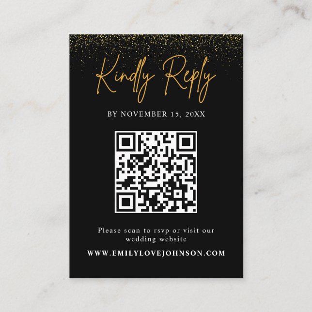 Elegant Gold Glitter QR Code Wedding RSVP Enclosure Card (Front)