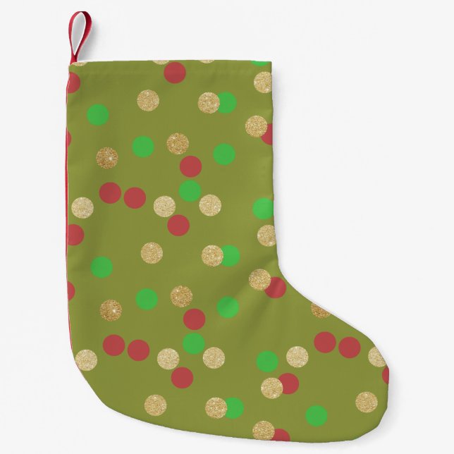 elegant gold glitter red green Christmas confetti Small Christmas Stocking (Front)