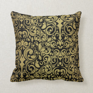 Elegant Gold Glitter Royal Black Damask Cushion