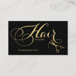 Elegant Gold Glitter Script Hair Stylist Appointment Card