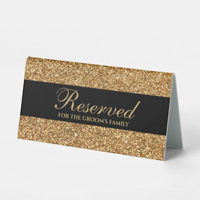 Elegant Gold Glitter Script Wedding Reserved (Front)