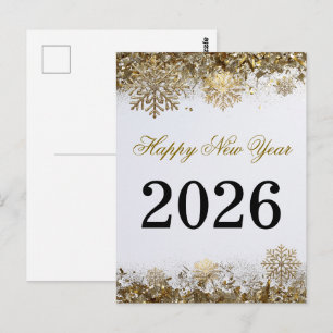 Elegant Gold Glitter Snowflake New Year Party Postcard
