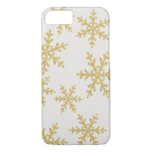 Elegant Gold Glitter Snowflakes On White iPhone 8/7 Case