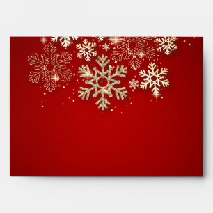 Elegant Gold Glitter Snowflakes Red Envelope