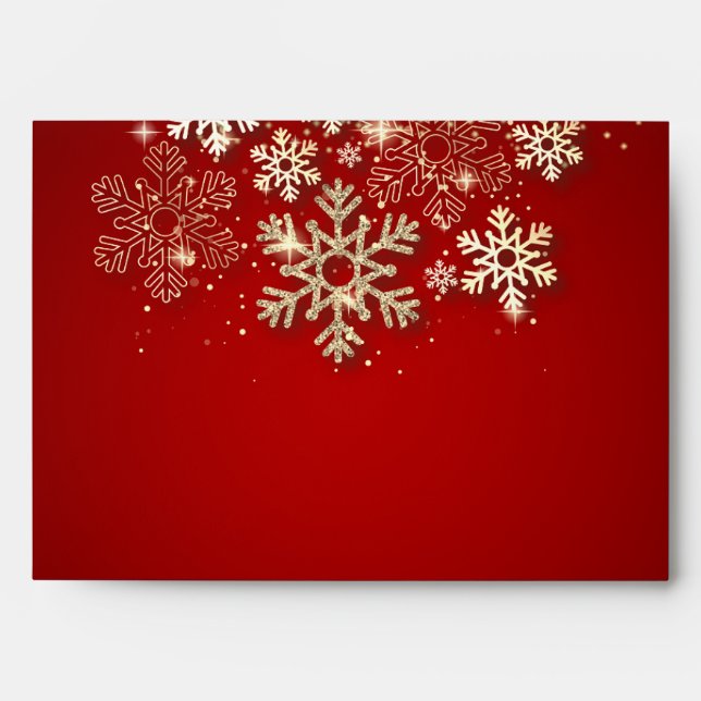 Elegant Gold Glitter Snowflakes Red Envelope (Front)