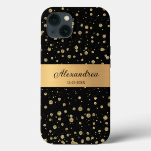 Elegant Gold Glitter Sparkle Black Personalise iPhone 13 Case