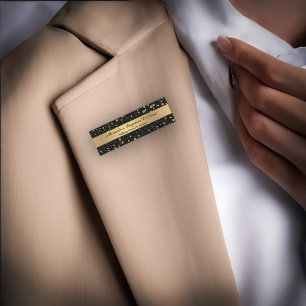 Elegant Gold Glitter Sparkle Black Personalize Name Tag