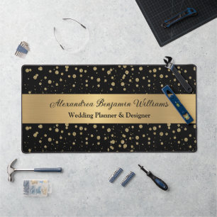 Elegant Gold Glitter Sparkle Black Stylish Desk Mat