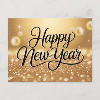 Elegant Gold Glitter Sparkle Happy New Year Postcard