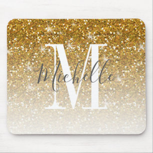 Elegant Gold Glitter Sparkle Monogram Name Mouse Pad