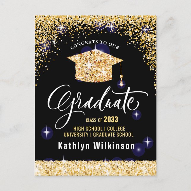 Elegant Gold Glitter Sparkling Graduation Party Postcard (Front)