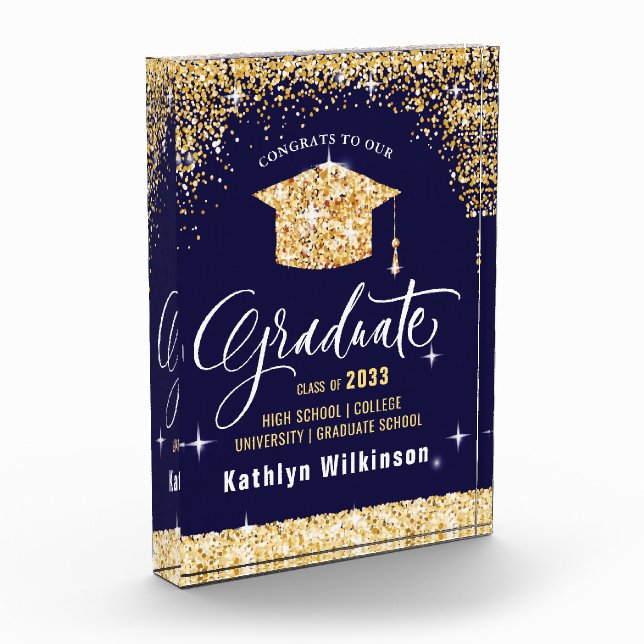 Elegant Gold Glitter Sparkling Graduation Photo Block (Left)