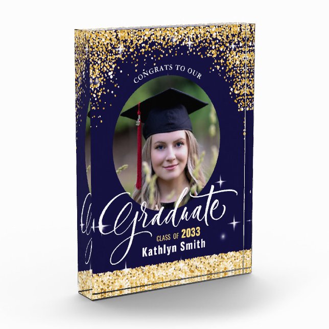 Elegant Gold Glitter Sparkling Graduation  Photo Block (Left)