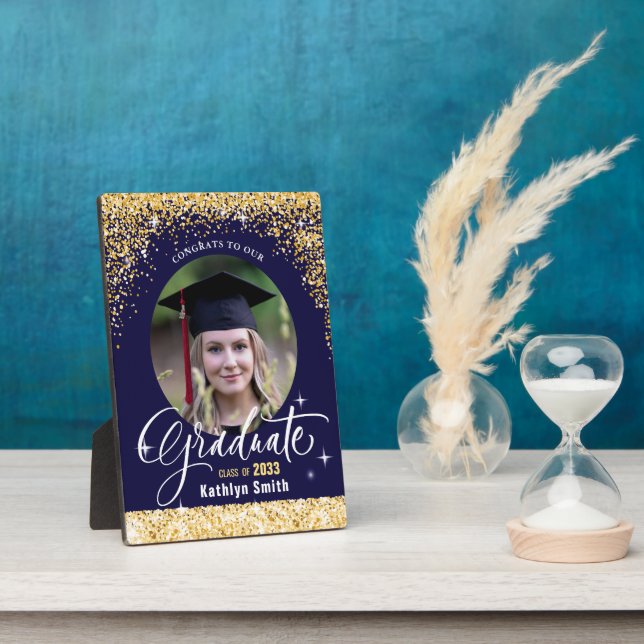 Elegant Gold Glitter Sparkling Graduation Photo Plaque (Side)