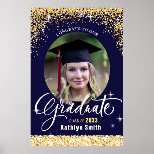 Elegant Gold Glitter Sparkling Graduation Photo Poster