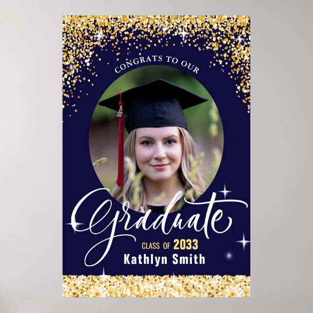 Elegant Gold Glitter Sparkling Graduation Photo Poster (Front)