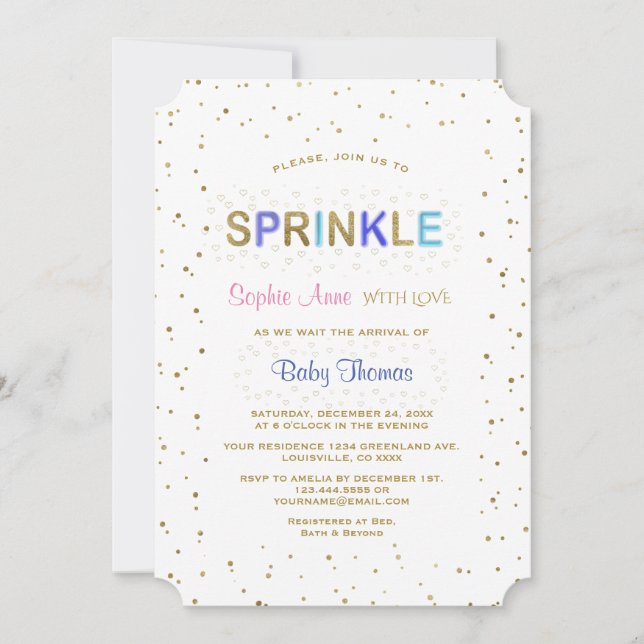 Elegant Gold Glitter SPRINKLE Boy Baby Shower Invitation (Front)