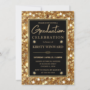 Elegant Gold Glitter Stars Graduation Invitation