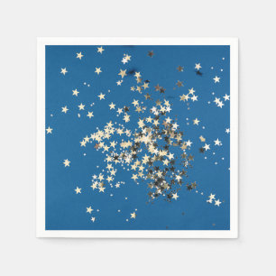 Elegant Gold Glitter Stars on Blue Paper Napkin